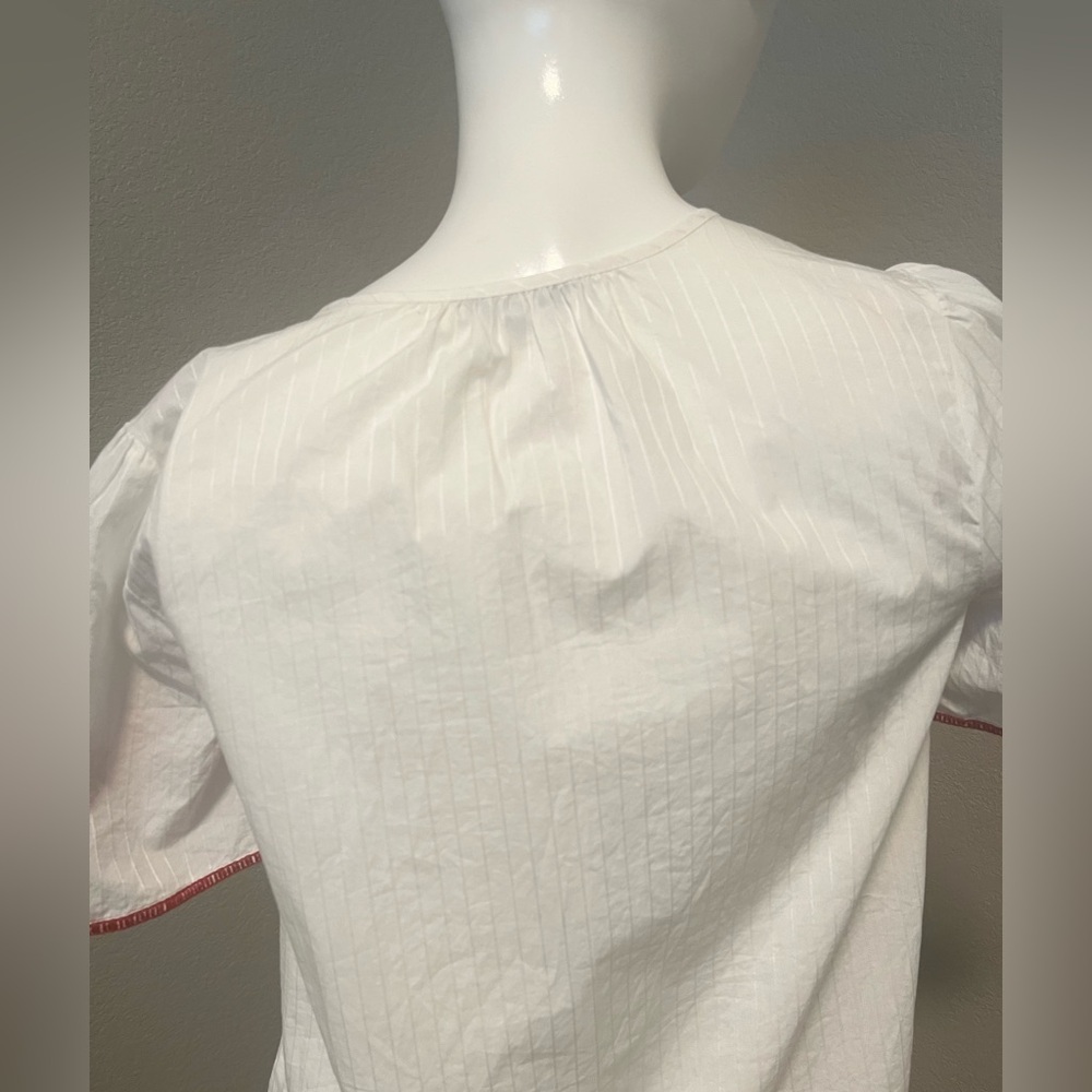 Madewell Women’s V- Neck SS White/ Red Floral Embroidery Top Blouse Size XXS - Picture 6 of 11